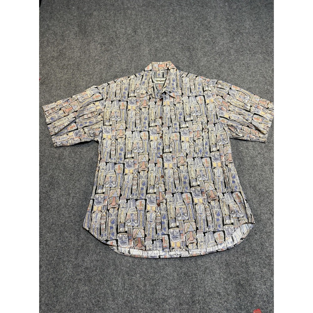 Straight Down Shirt Mens Medium Multicolor Tribal Print Button Up Made In USA